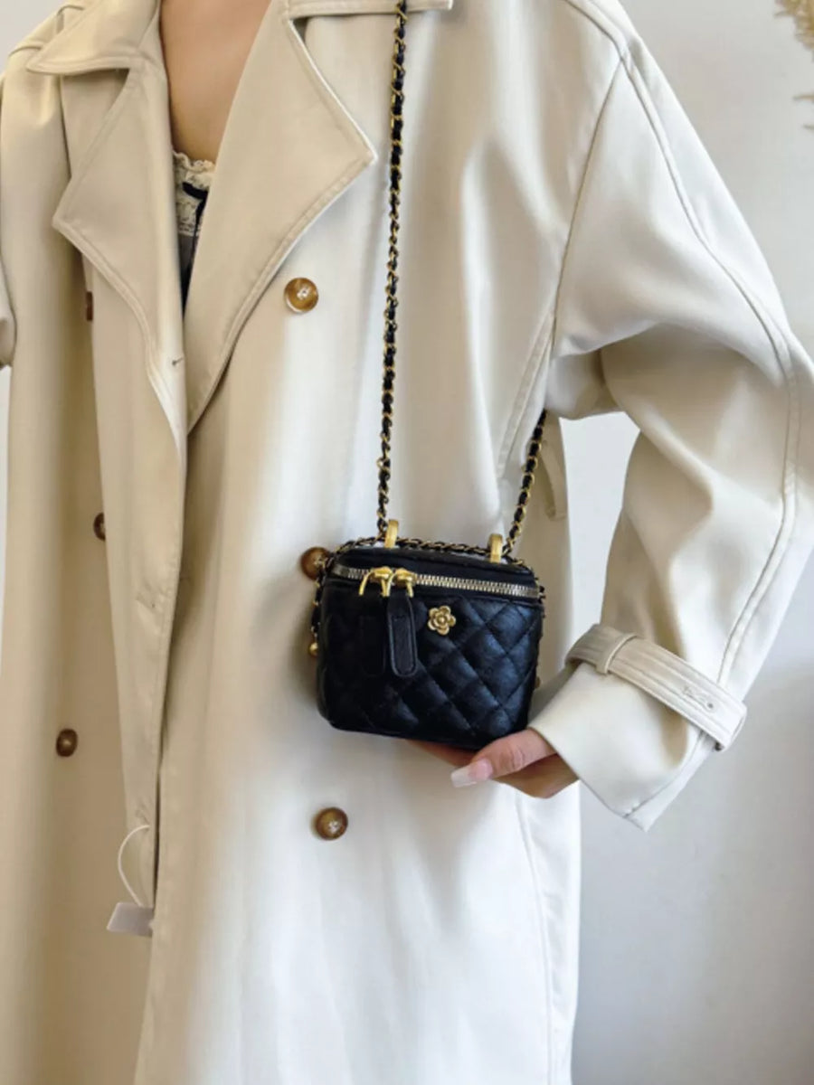 Black Quilted Chain Strap Crossbody Bag