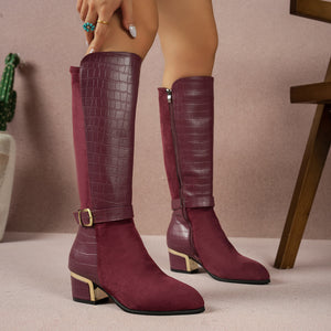 Brown boots with knee-length and zip-front