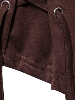Brown cotton t-shirt with lace-up detail and grommets.