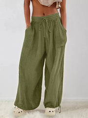 Turquoise loose wide-leg pants with N/A