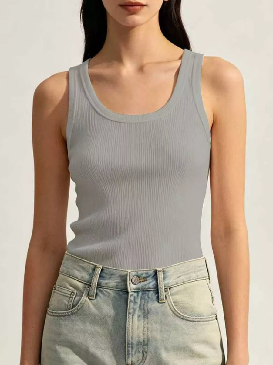 Green Ribbed Knit U-neck Tank