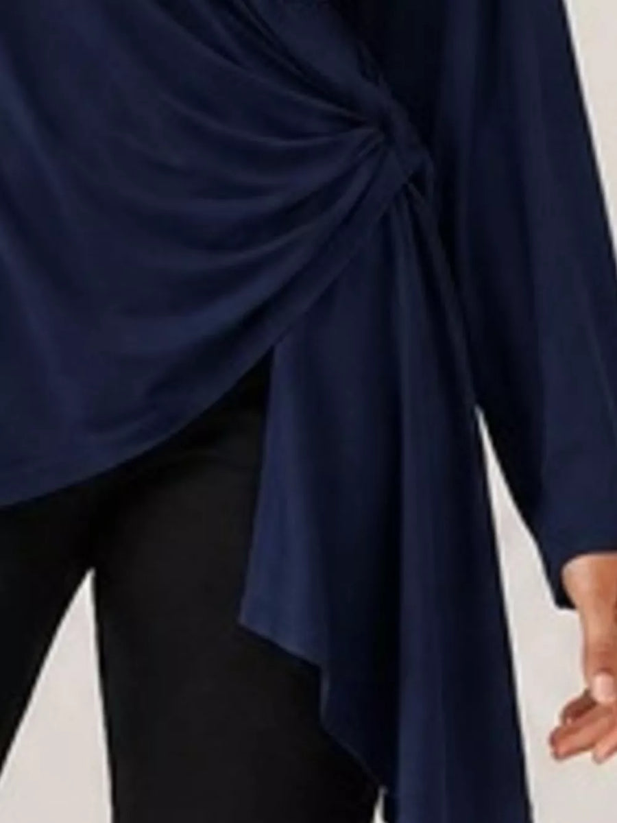 Long Sleeve Wrap T-shirt With Side Knot in Gray with asymmetrical