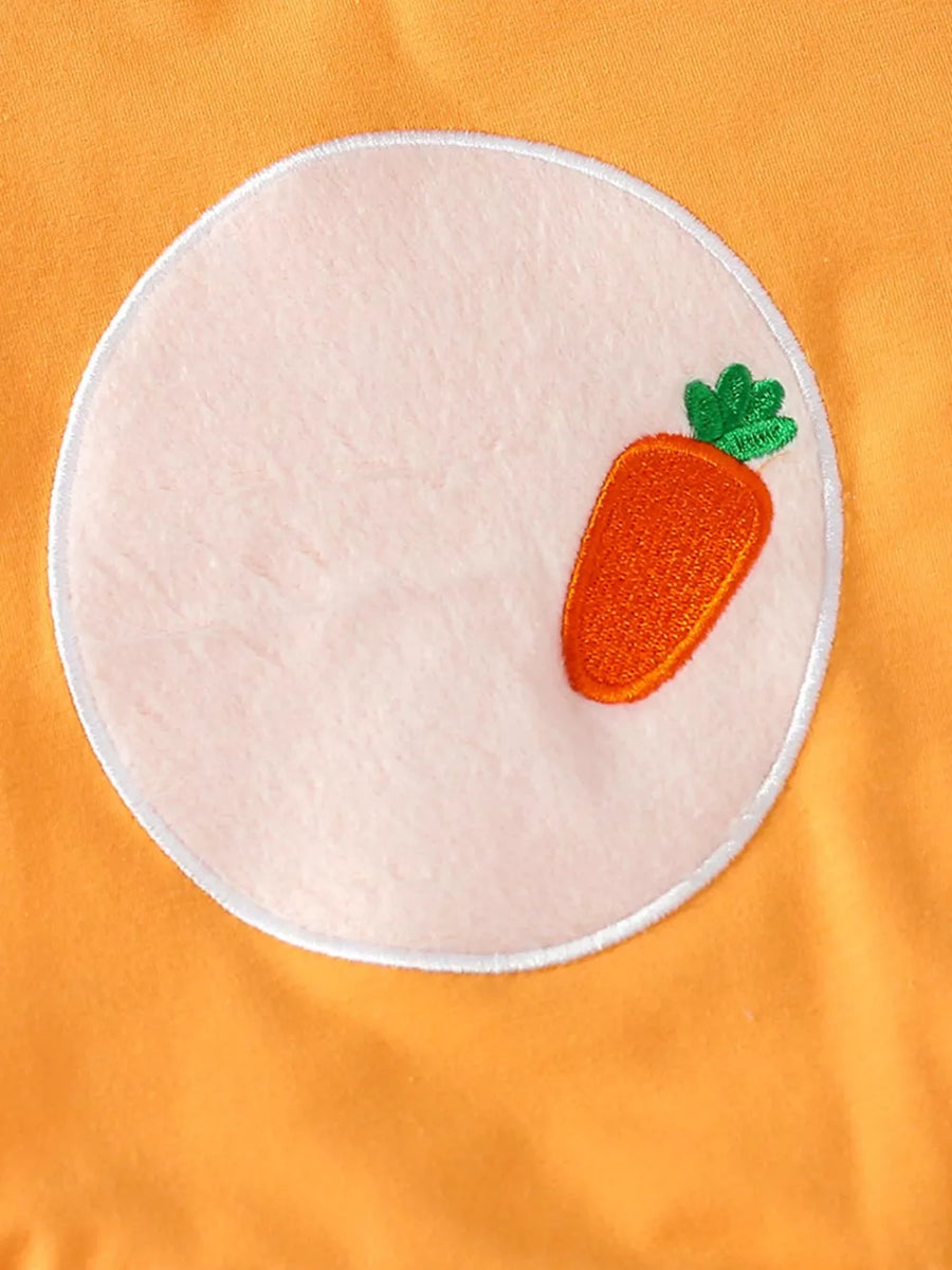 Orange with Children's Carrot Embroidered Round Neck One-piece & Hat Set in Orange