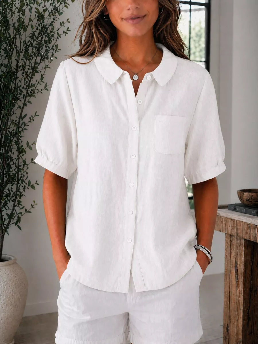 Black Full Size Button Up Short Sleeve Shirt Plus Size