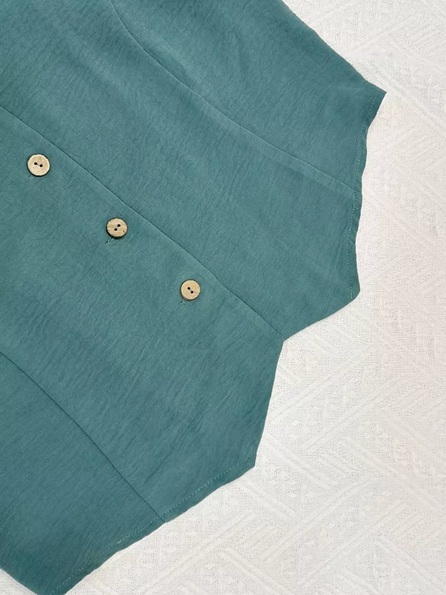 Turquoise Cropped Vest And Wide-leg Pants Ensemble