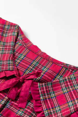 Plaid Tie Neck Ruffle Cuffs Blouse option 9