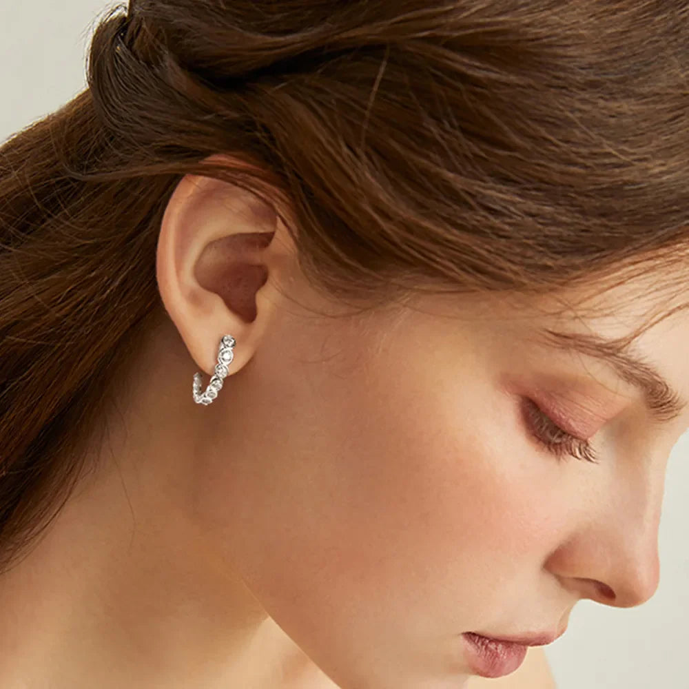 Silver moissanite pavé hoop earrings with 18K gold plating