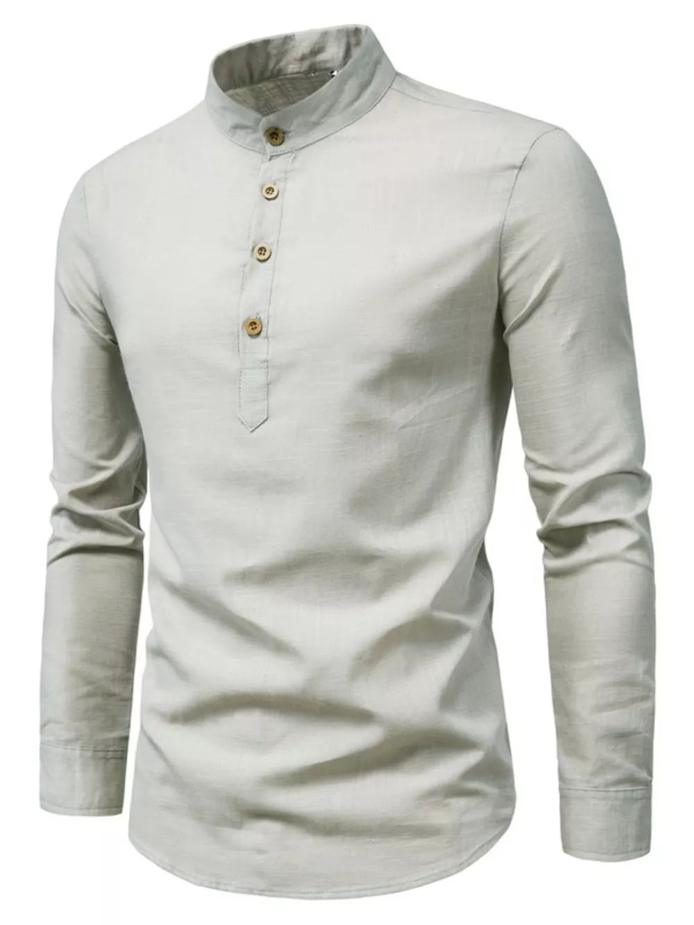 Men's Plus Size Casual Mandarin Collar Shirt in Black