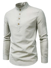 Men's Plus Size Casual Mandarin Collar Shirt in Black