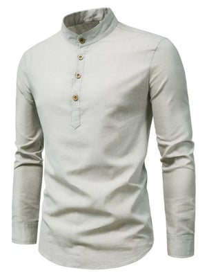 Men's Plus Size Casual Mandarin Collar Shirt in Black