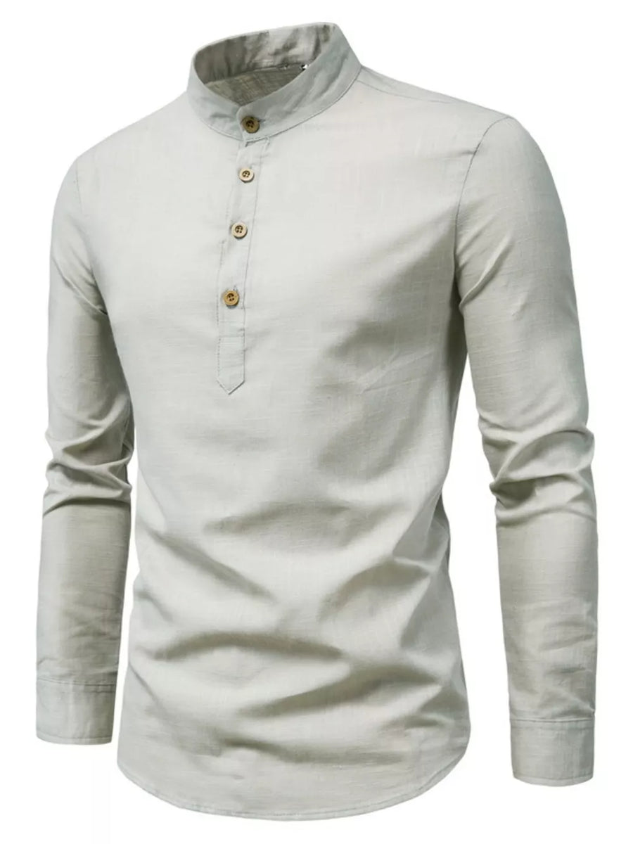 Men's Plus Size Casual Mandarin Collar Shirt in Black