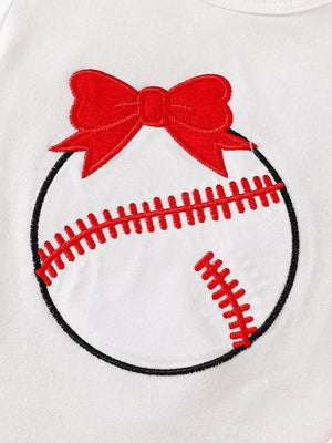 White with Children's Baseball Short Sleeve Bodysuit Set in White