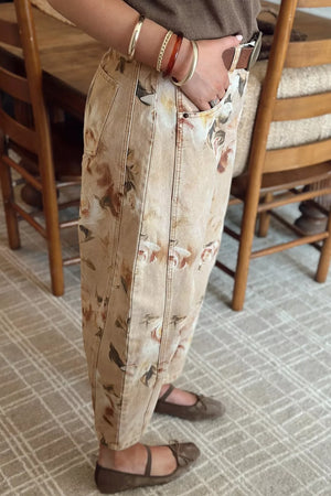 Retro Floral Print Relaxed Barrel Jeans option 5