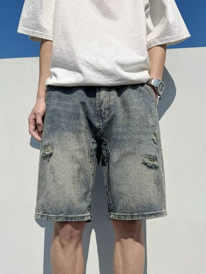 Men's Full Size Distressed Denim Shorts in Light