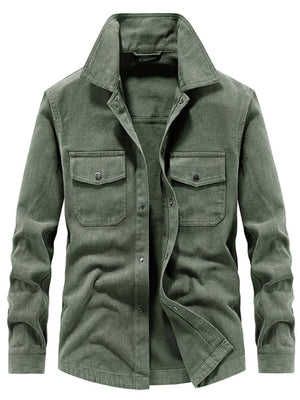 Men's Plus Size Dual Chest Pockets Shacket in Army Yellow