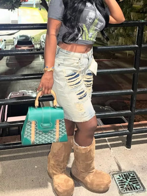 Denim Distressed Denim Bermuda Shorts option 7