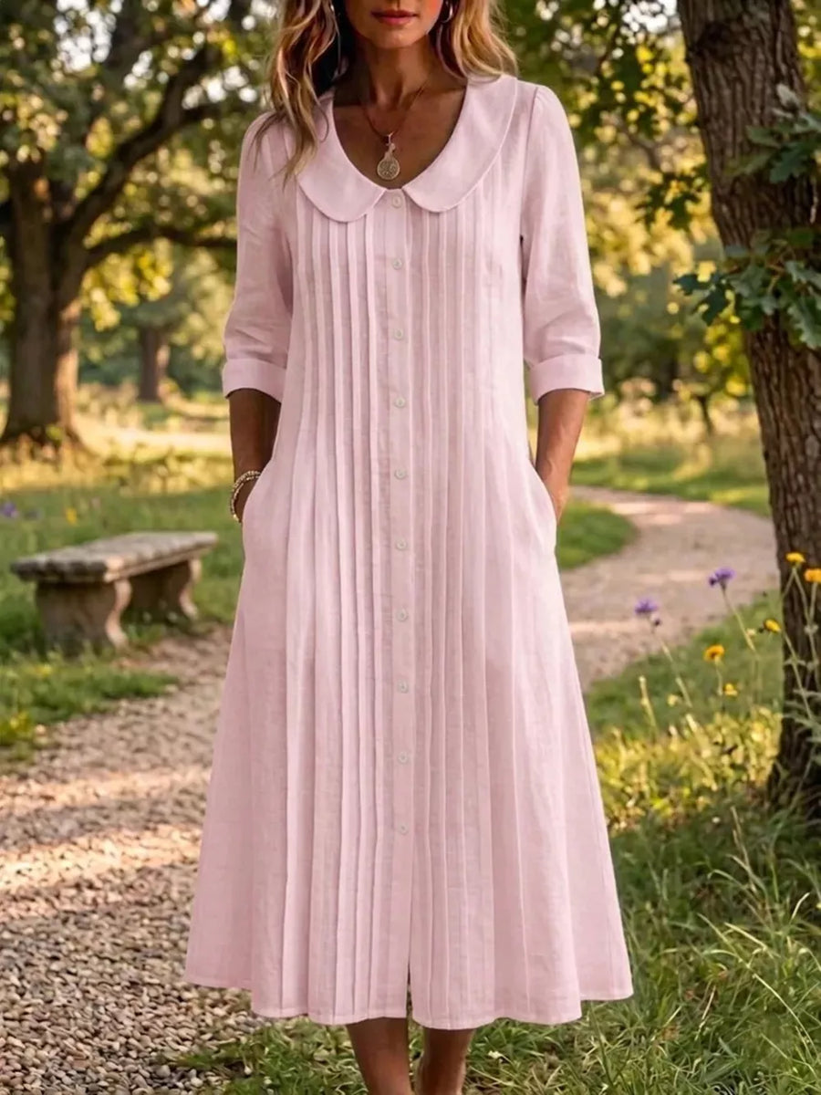 Peter Pan Collar Button Down Dress Plus Size in Purple