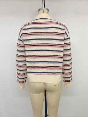 Ribbed Knit Long-sleeve Sweater in Pink, view 13
