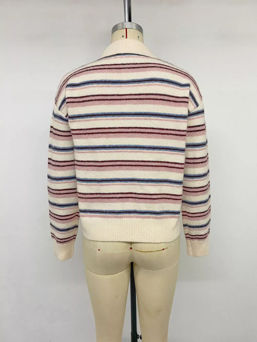 Ribbed Knit Long-sleeve Sweater in Pink, view 13