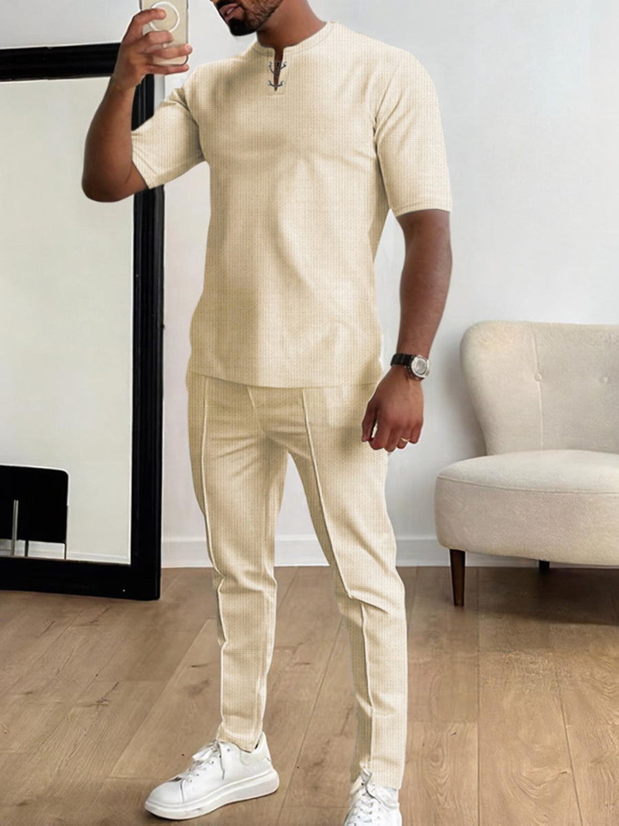 Black Men's Casual Short-sleeve Lounge Set Plus Size