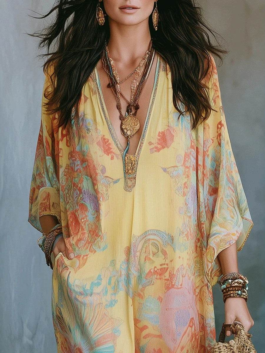 Blue maxi dress featuring pocketed and floral