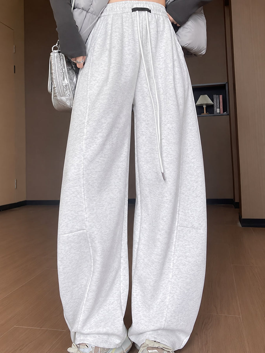 White Gray-Spring And Fall-Tall sweatpants with full-length and drawstring
