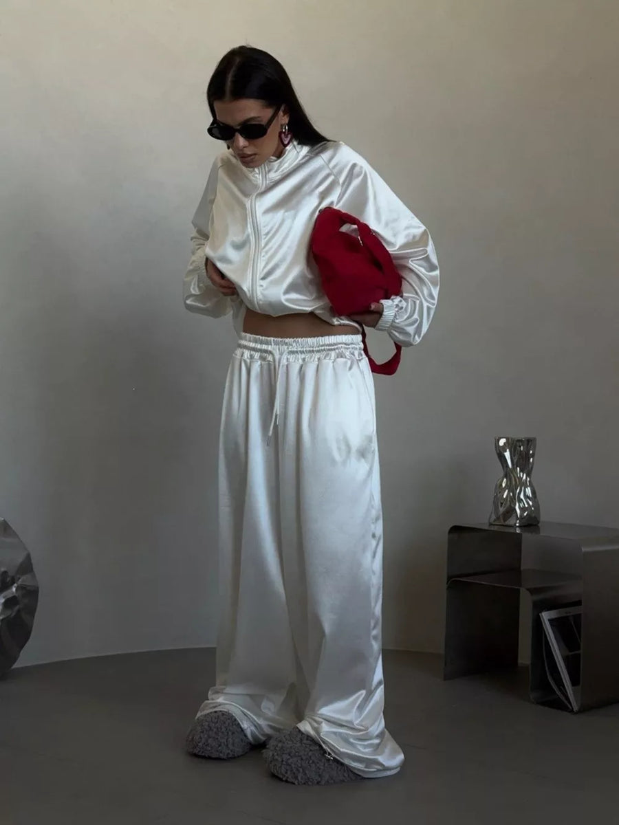 athleisure track jacket in Orange with mock neck