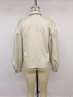 Contrast Trim Long Sleeve Shirt in Beige, view 14