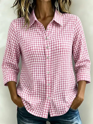Blue Full Size Plaid Collared Button Up Shirt