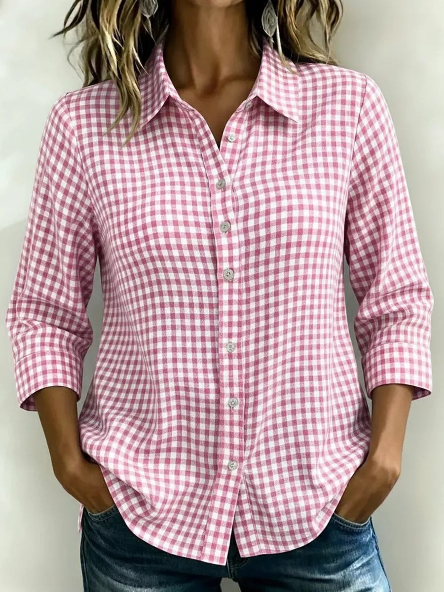 Blue Full Size Plaid Collared Button Up Shirt