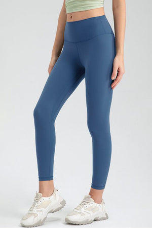 Dusty Blue high-waist performance leggings with sculpted seams.