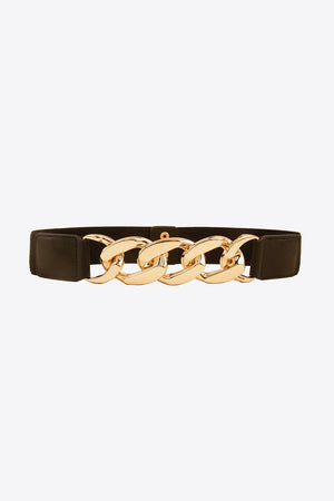 Chunky chain elastic belt with gold tone links and black band