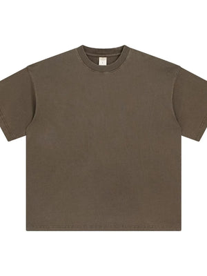 Oversized washed cotton crewneck t-shirt in Mocha with a relaxed fit and crew neckline.