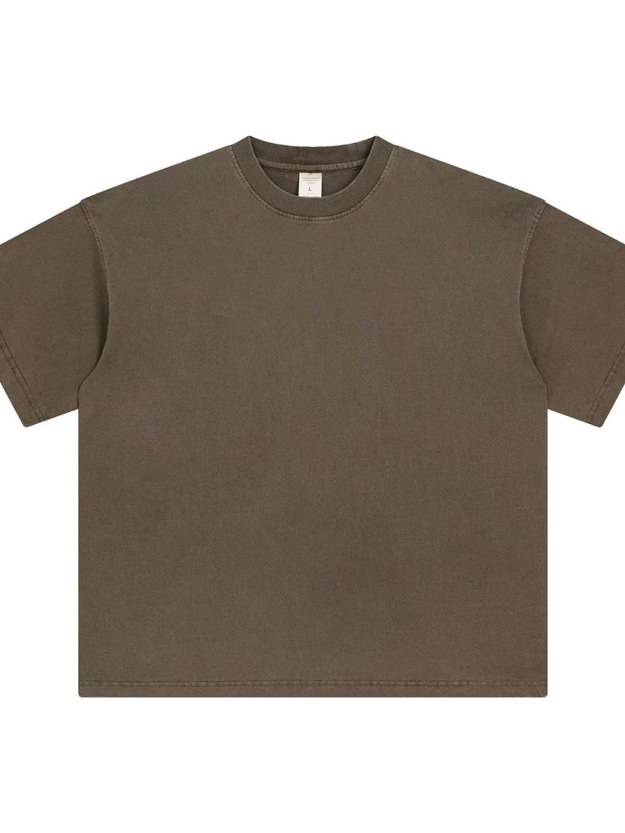 Oversized washed cotton crewneck t-shirt in Mocha with a relaxed fit and crew neckline.
