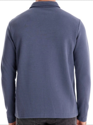 Essential long sleeve polo shirt in Dusty Blue with collar detail.