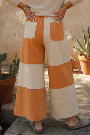 rust wide-leg pants with ankle-length and drawstring