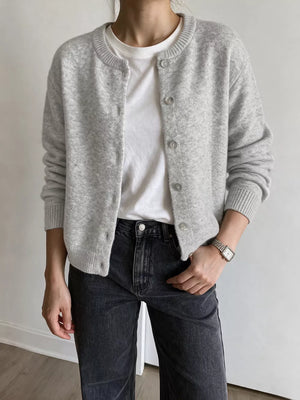 65% polyester, 13% plyamide, 13% acrylic, 6% wool, 3% elastane Care instructions cardigan in light gray with regular
