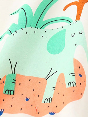 Children's cream crew neck sweatshirt with a cute mint elephant and abstract jungle print.
