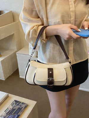 Black with Vintage Buckle Detail Crossbody Bag in Black