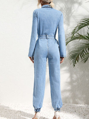Light Blue relaxed jumpsuit with collared