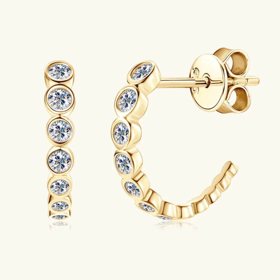 Gold moissanite pavé hoop earrings with bezel-set stones
