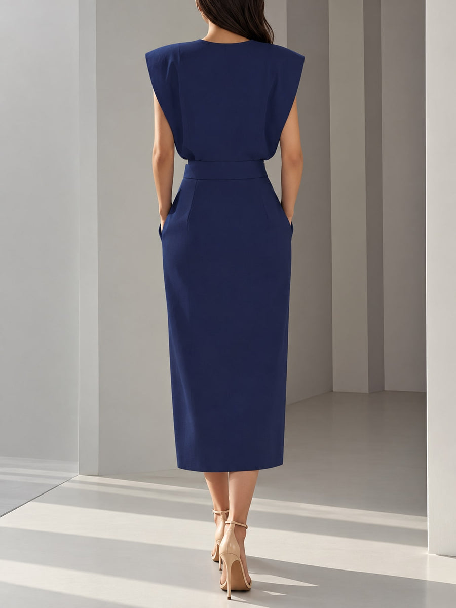 Orange Red bodycon midi dress with round neck