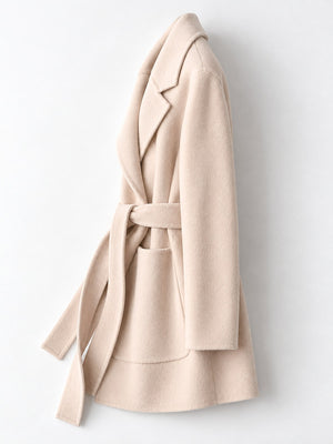 Black regular wool coat with notch lapel