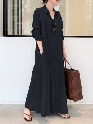 Gray shirt dress with maxi and button-front