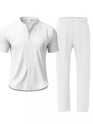 Men's Casual Button-up Short Sleeve Shirt And Pants Set in Navy