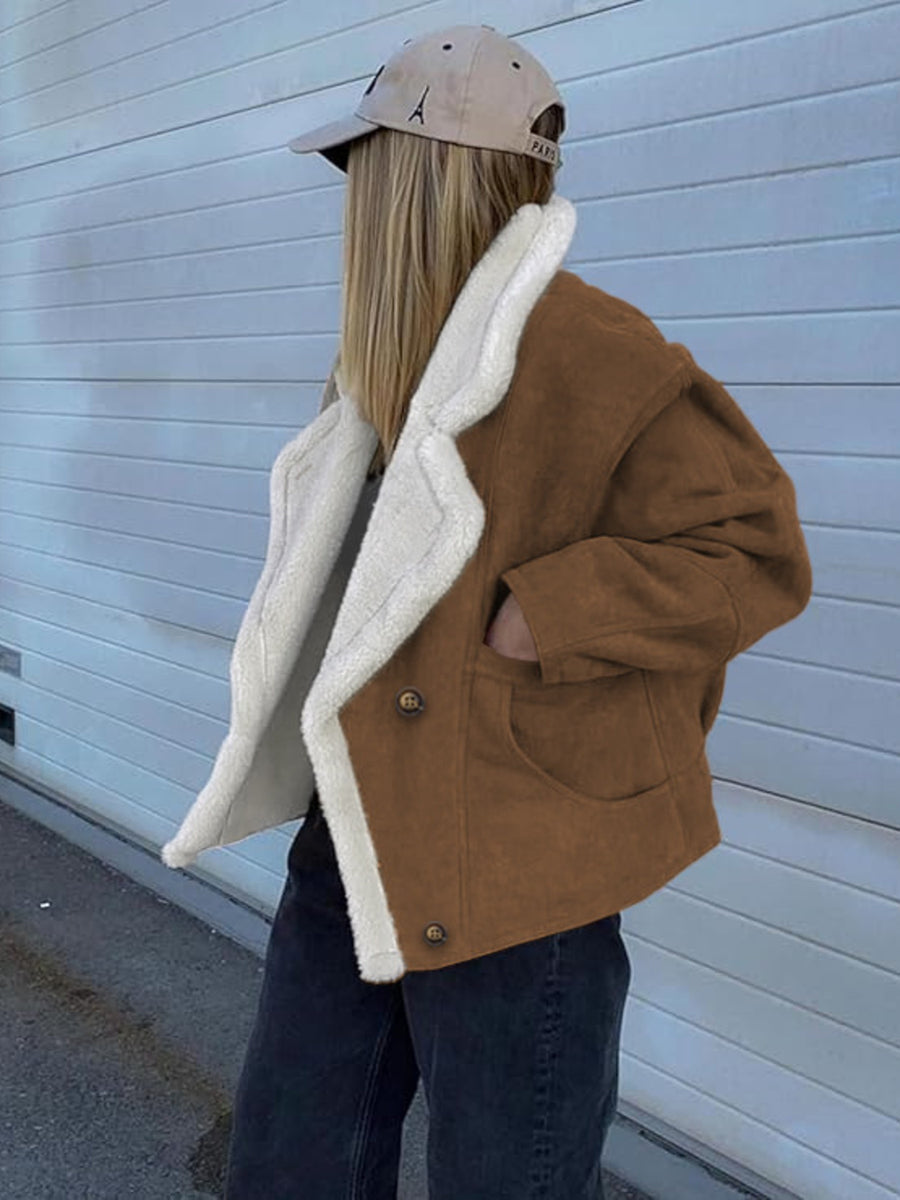 Sage overcoat with hip-length and button-front