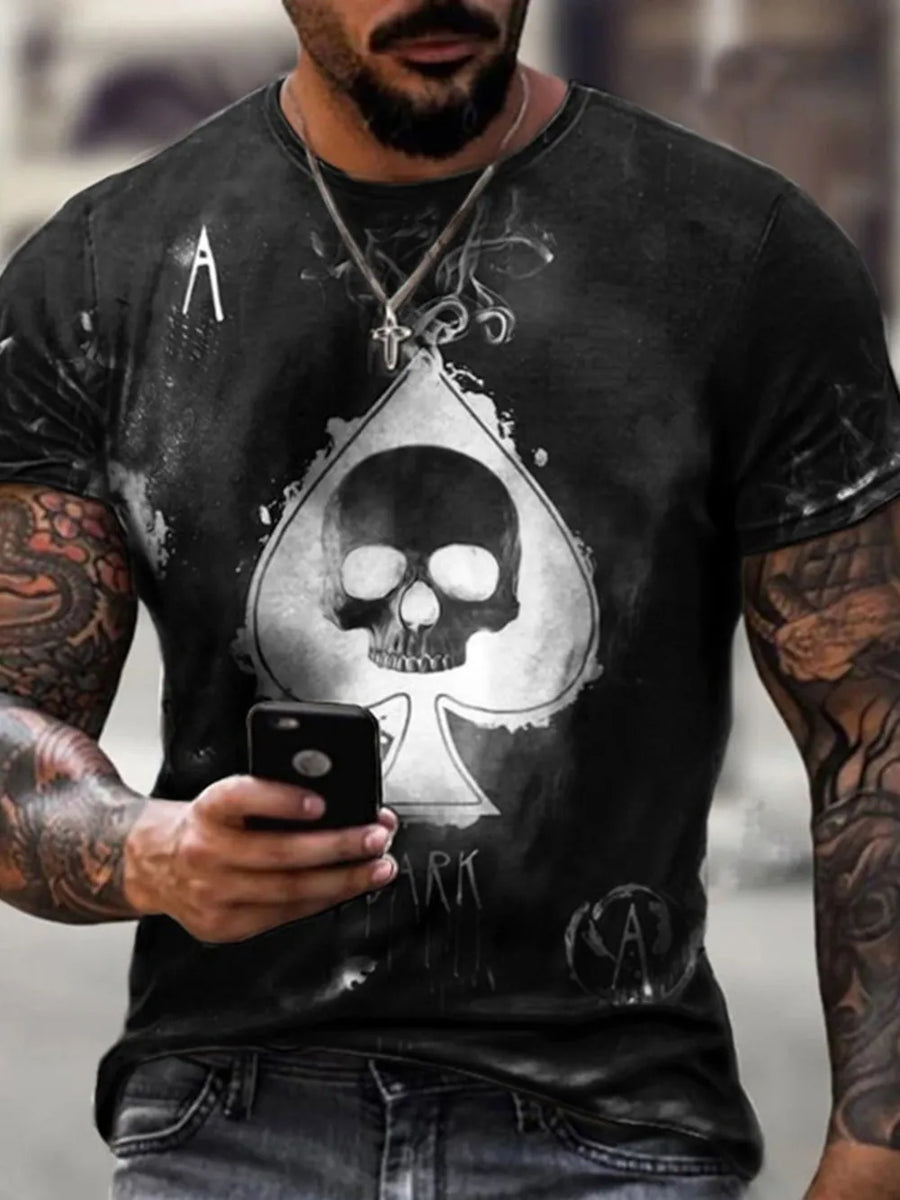 Black cotton t-shirt with skull ace of spades graphic print