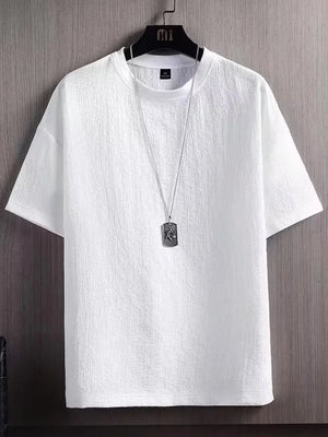 Light Gray Textured Round Neck T-shirt For Him