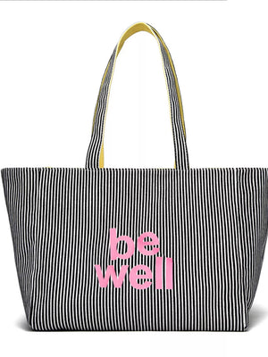 Striped Canvas Duffel Bag in Black