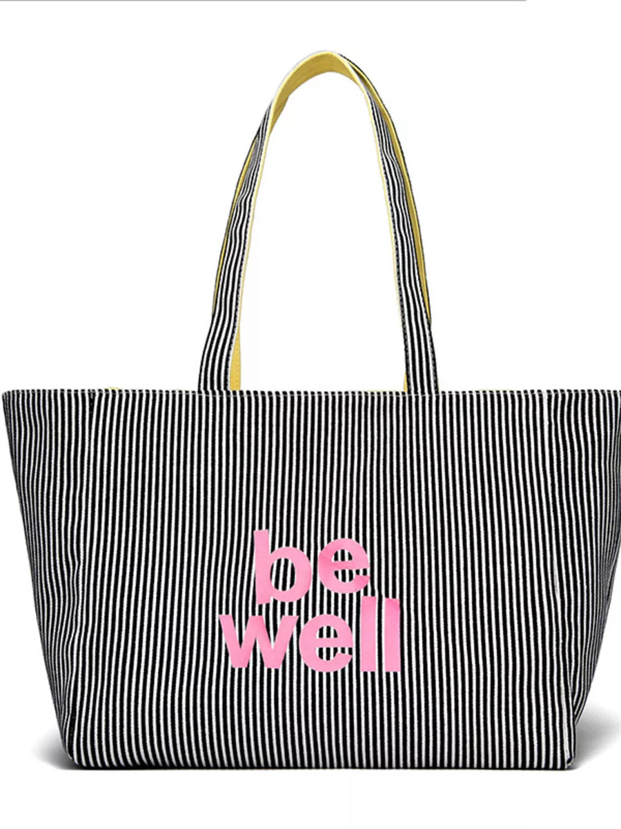 Striped Canvas Duffel Bag in Black